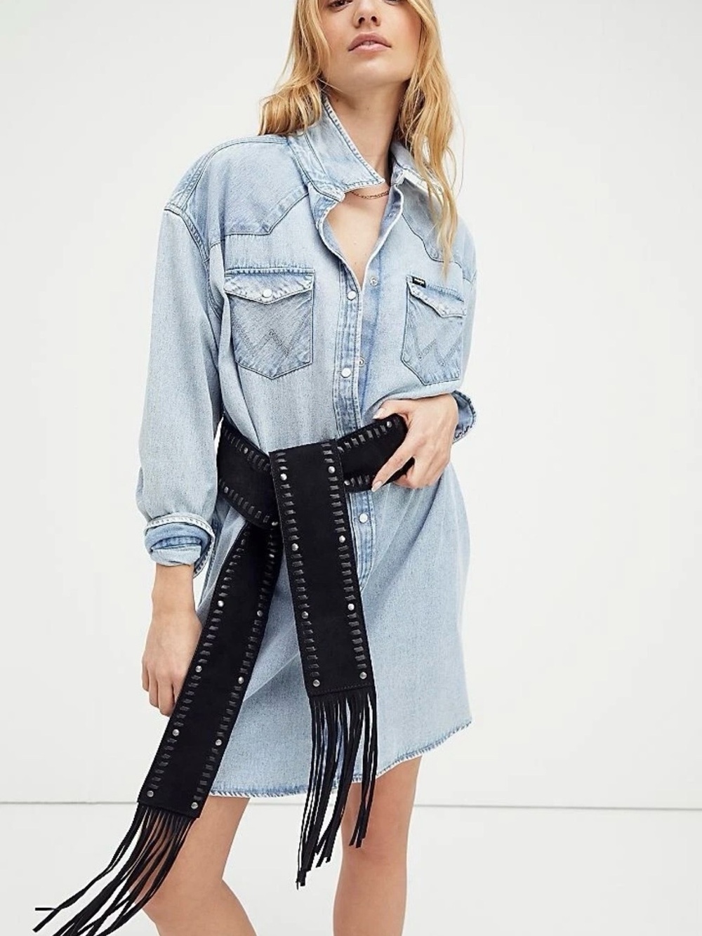 Free People Blaire Fringed Studded Wrap Belt - Black
